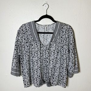 Joie Palm Print Peasant Tassel Blouse